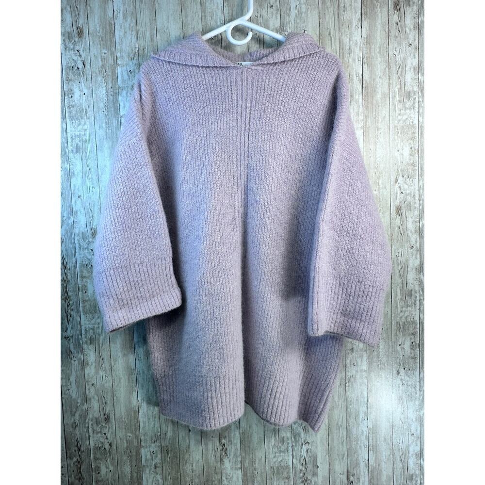 Zara Oversized Hooded Sweater S Lavender Purple Wool Alpaca Wide Sleeve
